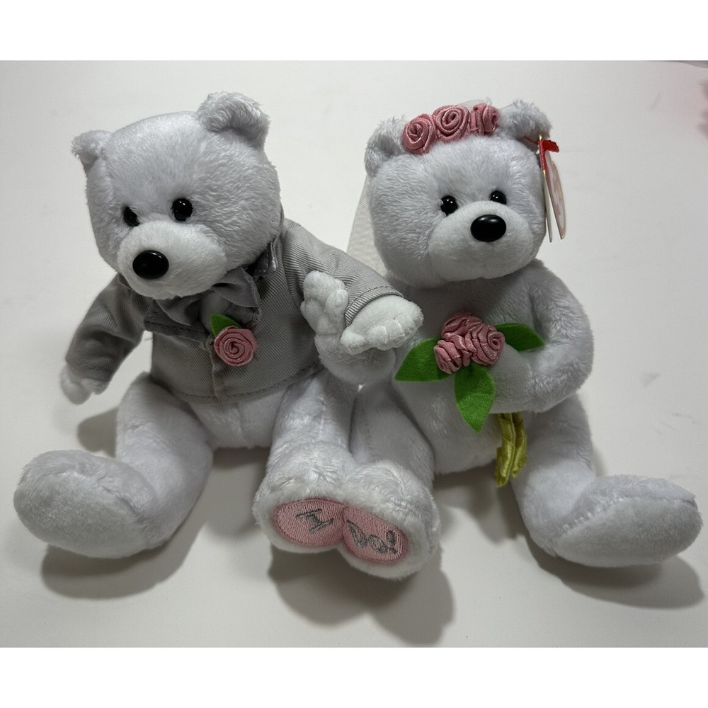 TY Beanie Babies WE DO the Wedding Bears set of 2 8.5"